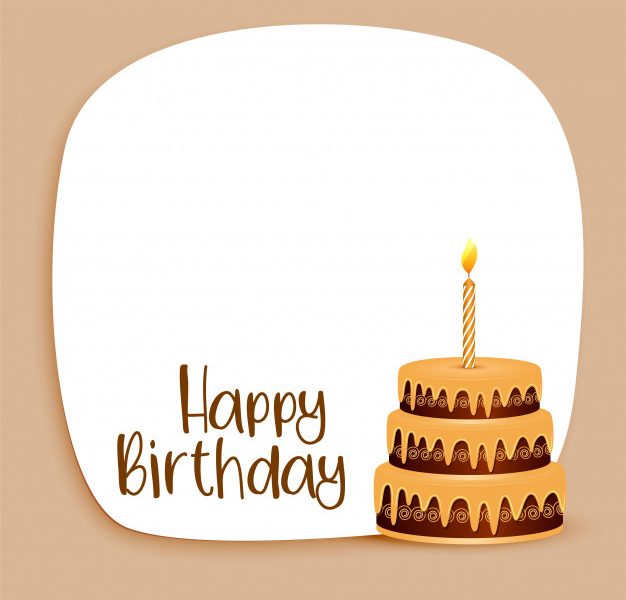 Happy birthday card design with text space and cake Free Vector