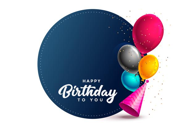 Happy birthday card with balloons and party cap Free Vector