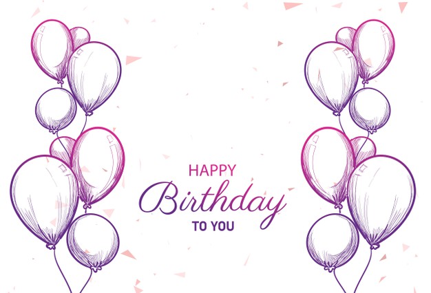 Happy birthday card with balloons sketch background Free Vector