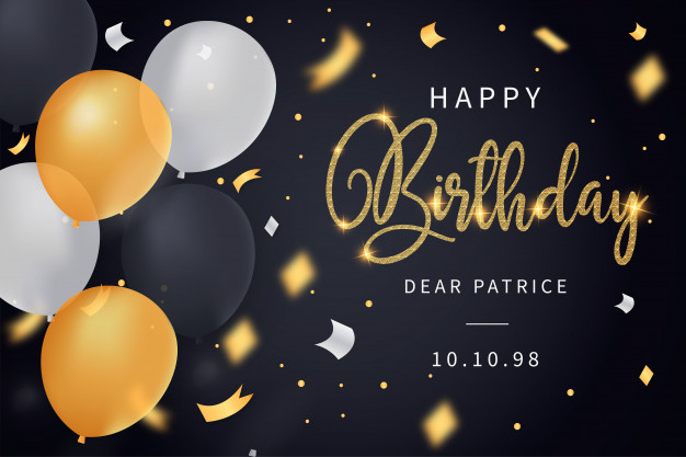 Happy birthday card with realistic balloons and golden text vector template Free Vector
