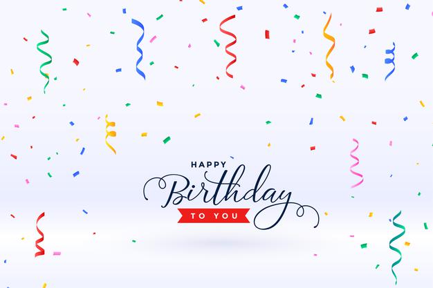 Happy birthday celebration with falling confetti Free Vector