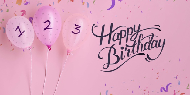 Happy birthday countdown balloons and confetti Free Psd