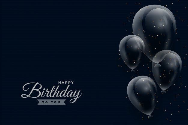 Happy birthday dark background with glossy balloons Free Vector