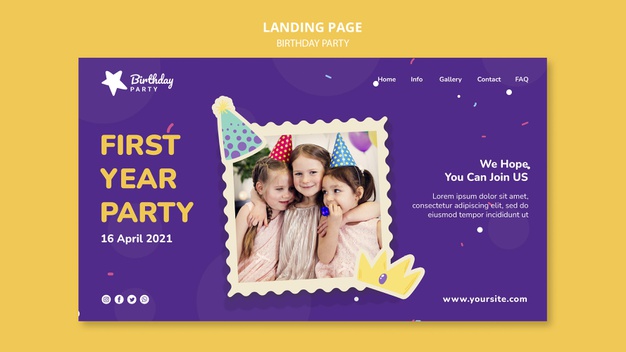 Happy birthday party landing page template Free Psd