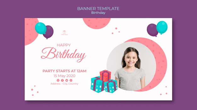 Happy birthday young girl banner template Free Psd