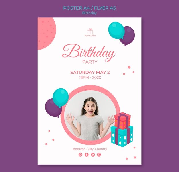 Happy birthday young girl poster template Free Psd