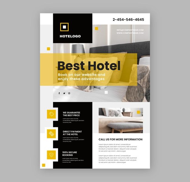 Modern hotel flyer template with photo Free Vector