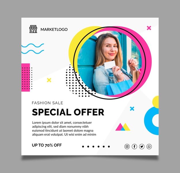 Online shopping flyer template Free Vector