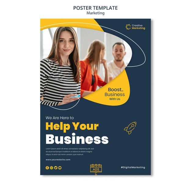 Poster template design with young people working together Free Psd