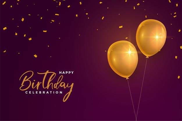 Realistic happy birthday golden balloons on maroon background Free Vector