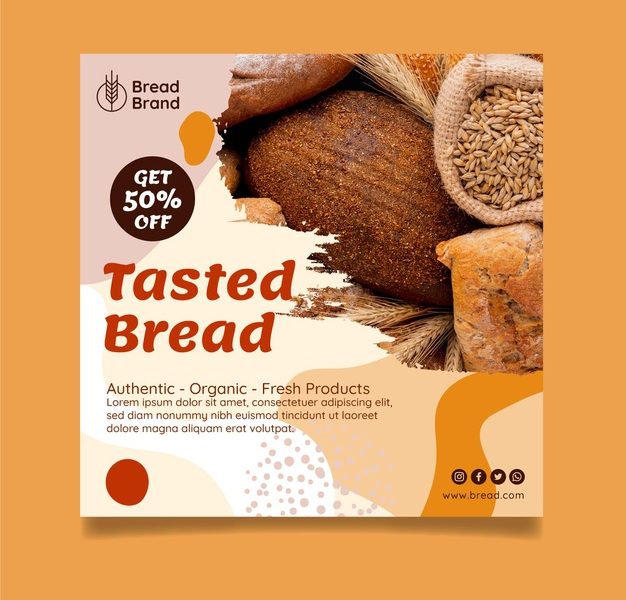 Tasted bread squared flyer template Free Vector