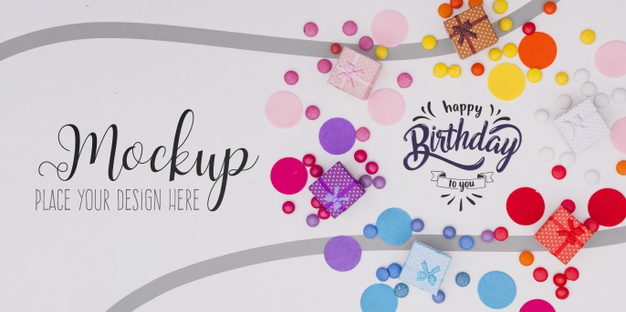 Top view happy birthday concept with mock-up Free Psd