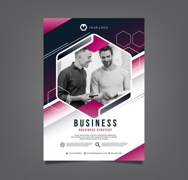 Vertical business flyer template with photo Free Vector