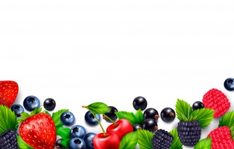 Berry fruit realistic background with blank empty space and colourful frame with leaves and berries images Free Vector