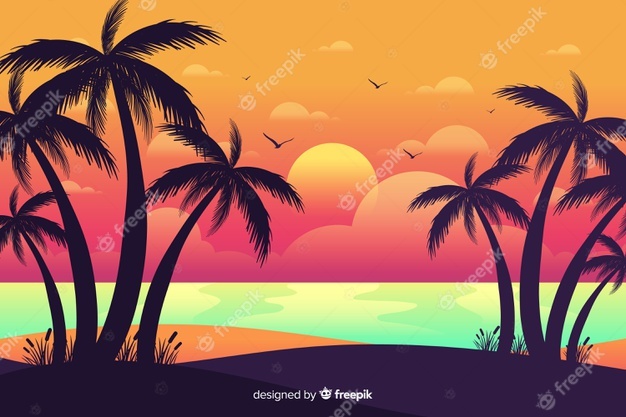 Beach sunset with palm silhouettes Free Vector