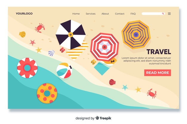 Beach themed travel landing page Free Vector