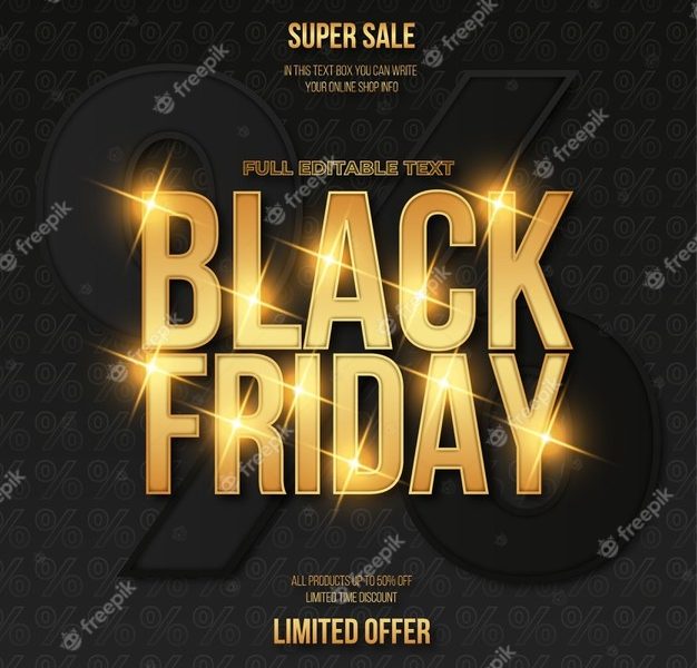 Black friday sale banner with gold text effect Free Vector