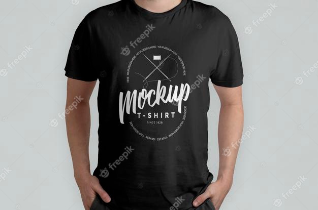 Black t-shirt model front view mockup Free Psd