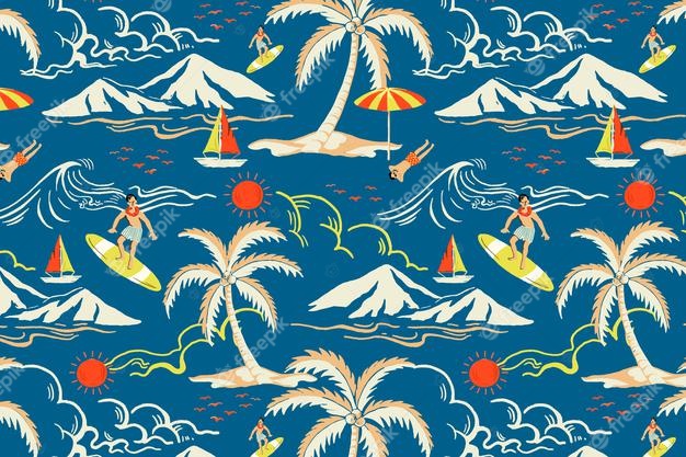 Blue Tropical Island Pattern Vector With Tourist Cartoon Illustration 53876 126095