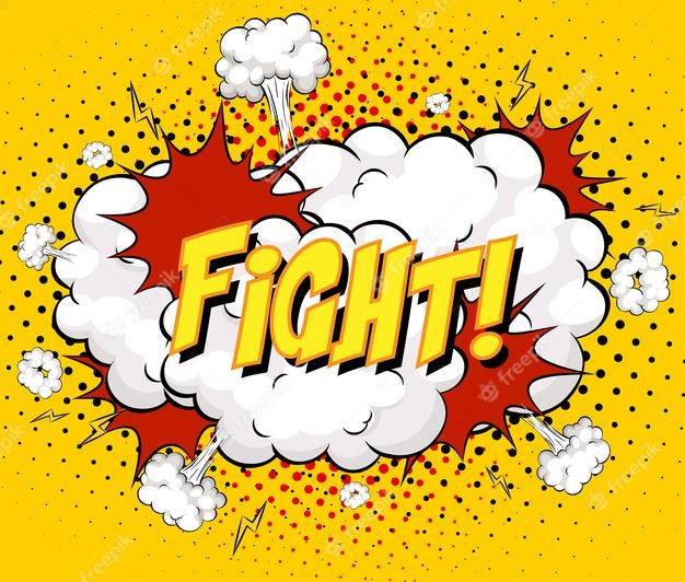 Fight text on comic cloud explosion on yellow background Free Vector