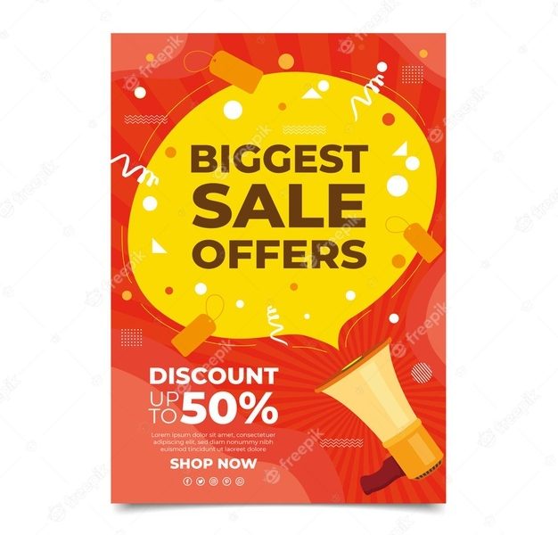 Flat sales poster template Free Vector