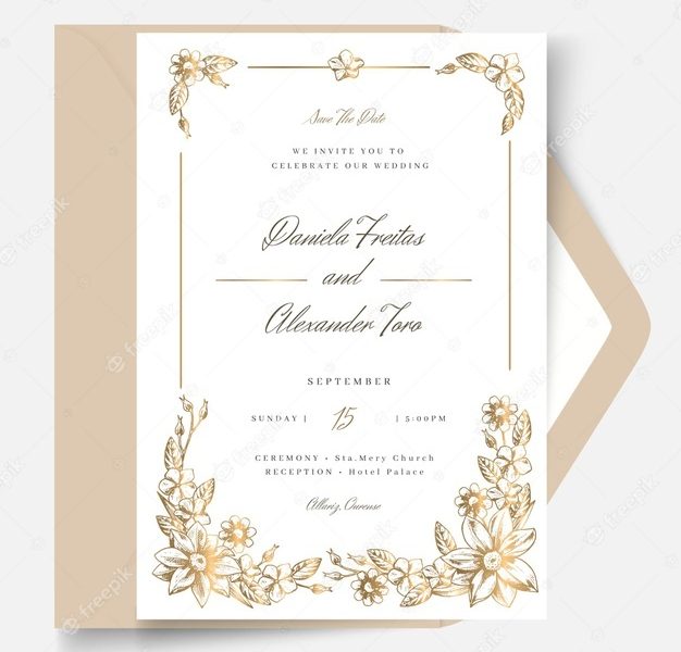 Floral wedding card template Free Vector