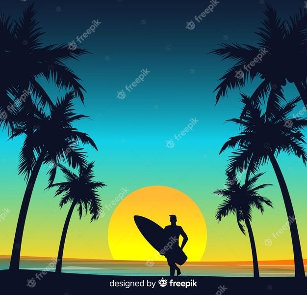 Gradient beach sunset landscape Free Vector