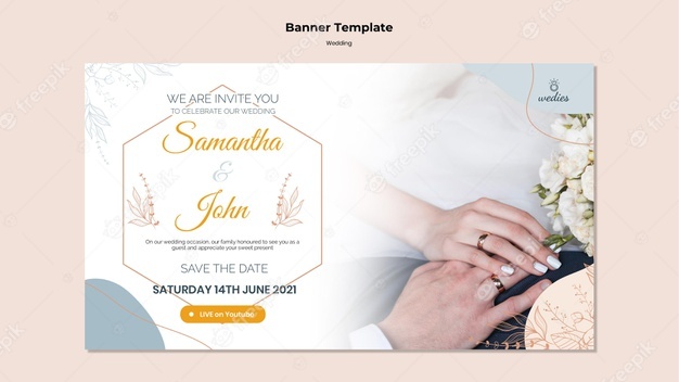 Horizontal banner for wedding ceremony with bride and groom Free Psd
