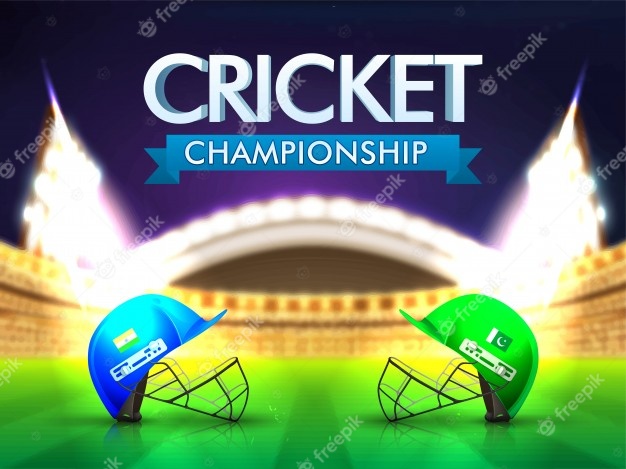India vs pakistan cricket match concept with batsman helmets on shiny stadium background. Free Vector