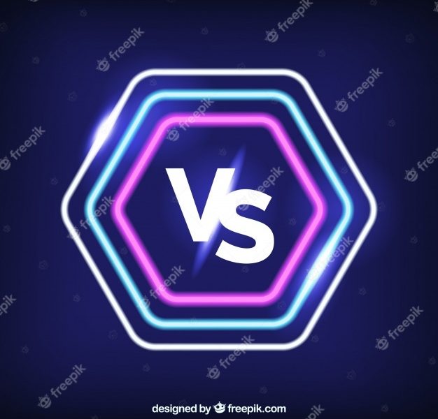 Neon versus background with modern shapes Free Vector
