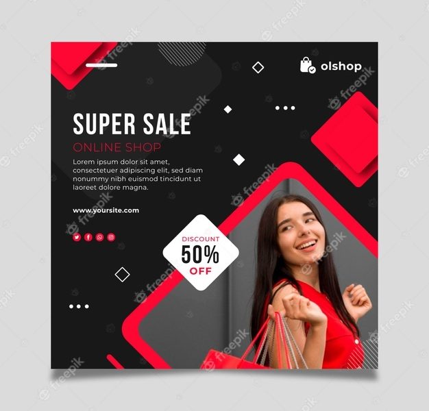 Online shopping flyer square Free Vector