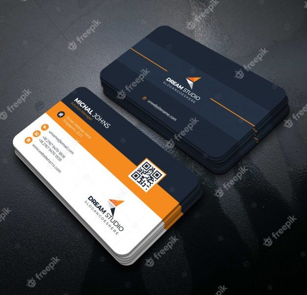 Orange shape visit card Free Vector