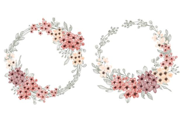 Set of flower wreath with flower small and leaves Free Vector