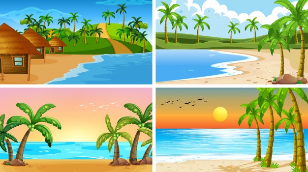 Set Tropical Ocean Nature Scenes Background With Beaches 1308 32326