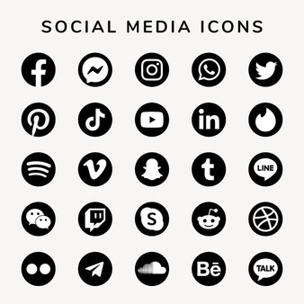 Social media icons vector set with facebook, instagram, twitter, tiktok, youtube logos Free Vector