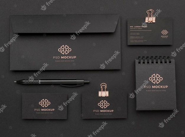 Stationery dark and copper mockup Free Psd