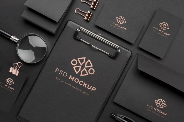 Stationery dark and copper mockup Free Psd