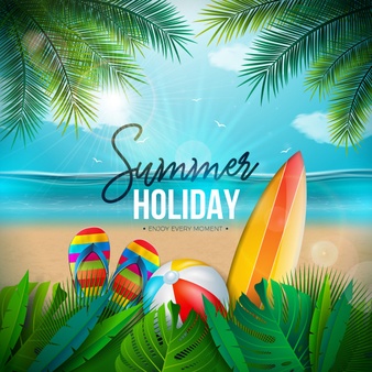 Summer holiday illustration with beach ball and ocean landscape Free Vector