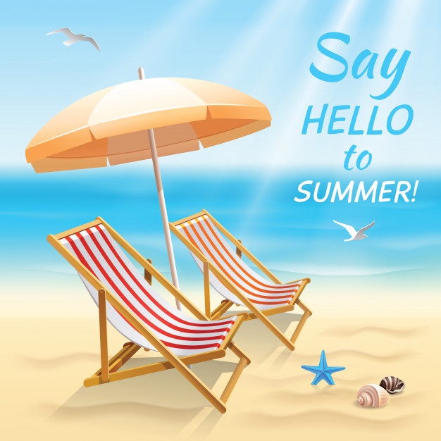 Summer Holidays Beach Background Say Hello Summer Wallpaper With Sun Chair Shade Vector Illustration 98292 3680