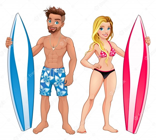 Surfers boy and girl Free Vector
