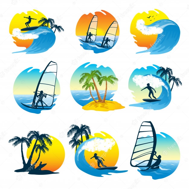 Surfing Icons Set With People 1284 11439