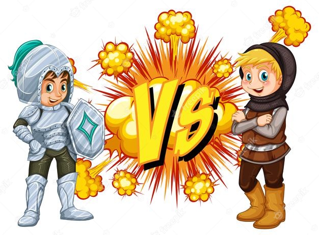 Two knight fighting each other on white background Free Vector