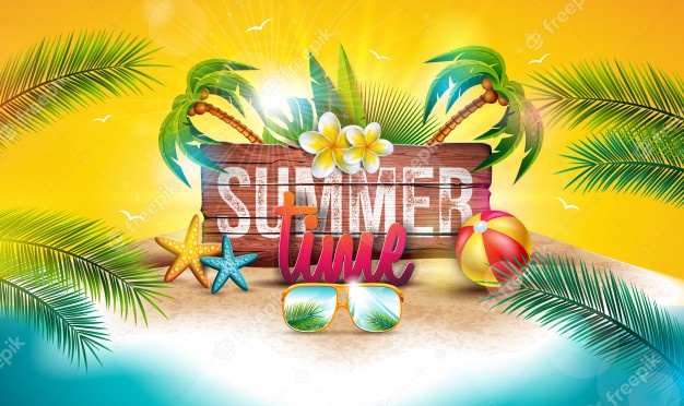 Vector Summer Time Holiday Illustration With Wood Board Palm Trees 1314 2423