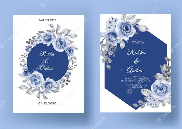 Wedding invitation with rose and leaf navy blue Free Vector