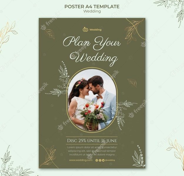 Wedding poster template with photo Free Psd