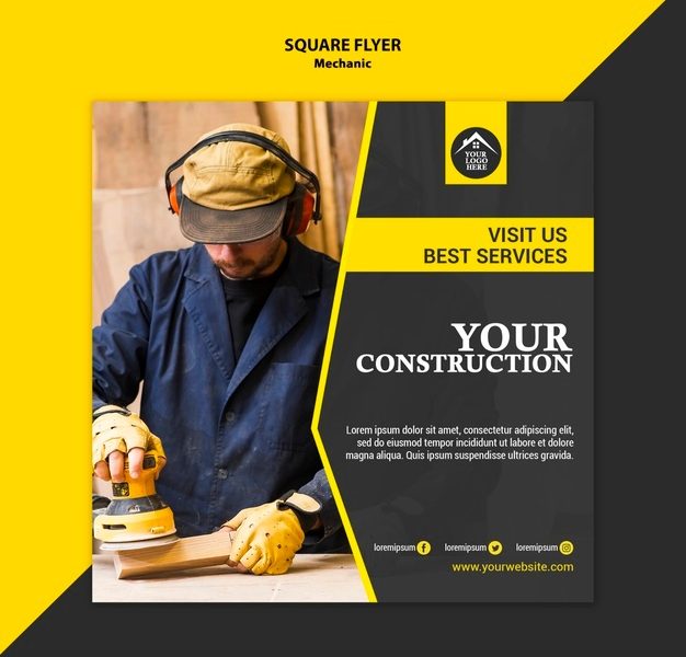 Carpenter manual worker handyman square flyer Free Psd