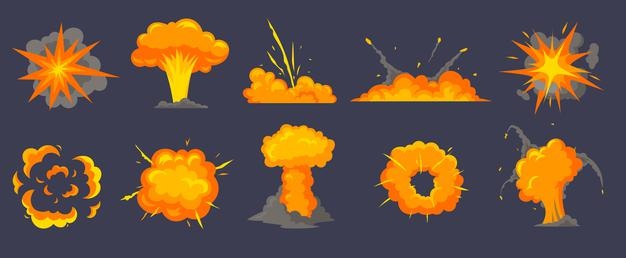 Different explosions cartoon illustration Free Vector