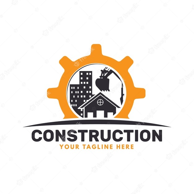 Excavator and construction logo with buildings Free Vector