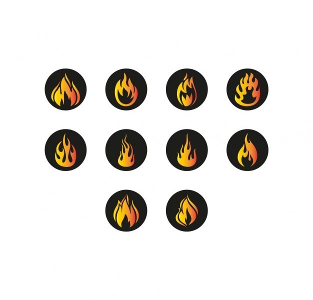 Fire icons on black background Free Vector