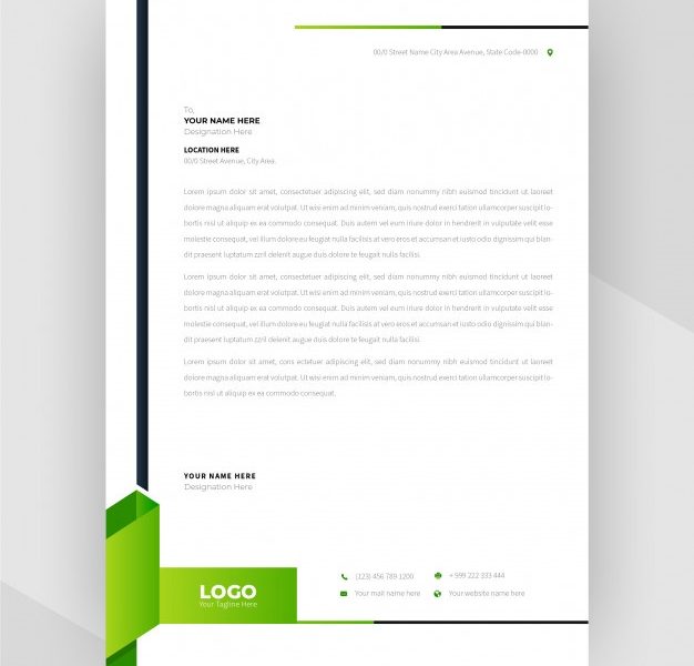 Green & black abstract letterhead template design. Free Vector